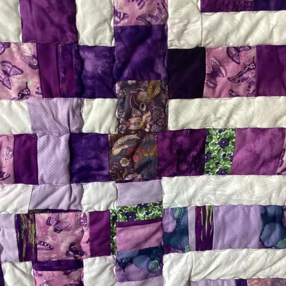 NWT Hand Crafted Purples and White Quilt